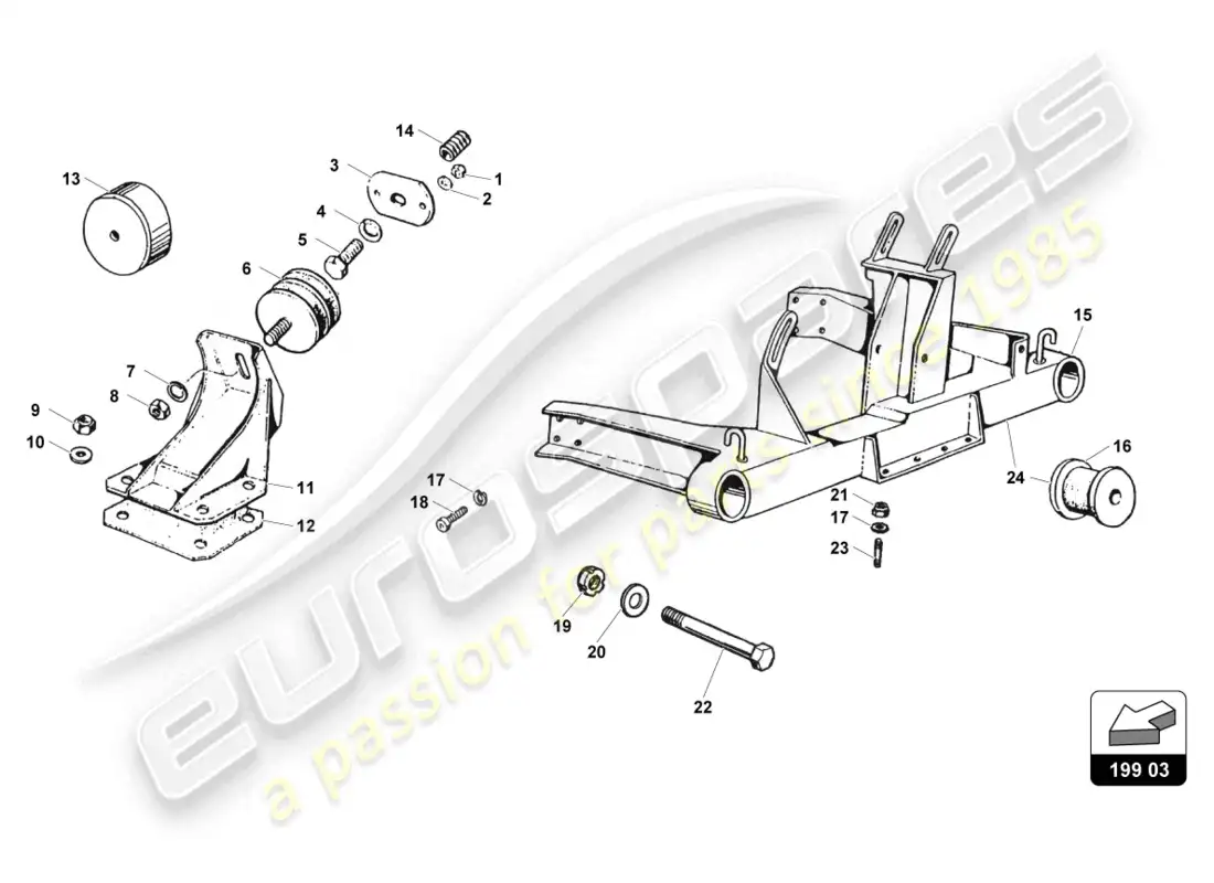 lamborghini countach 25th anniversary (1989) engine mounting parts diagram