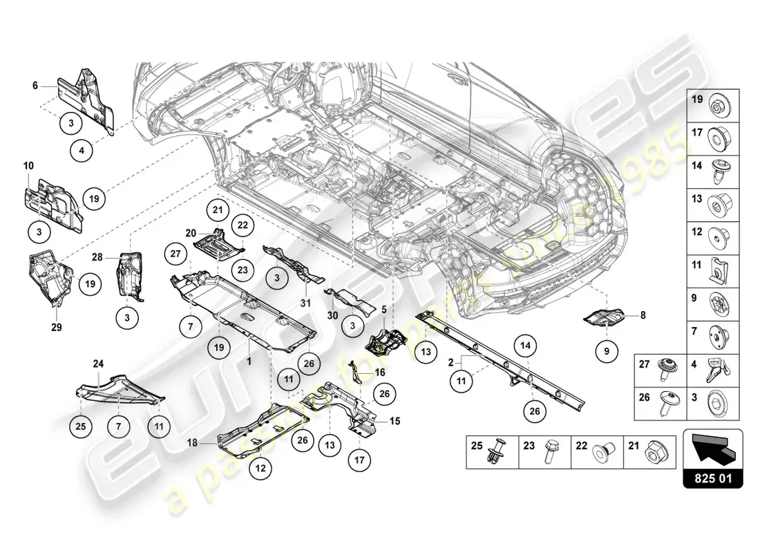 lamborghini urus s (2023) underbody trim parts diagram