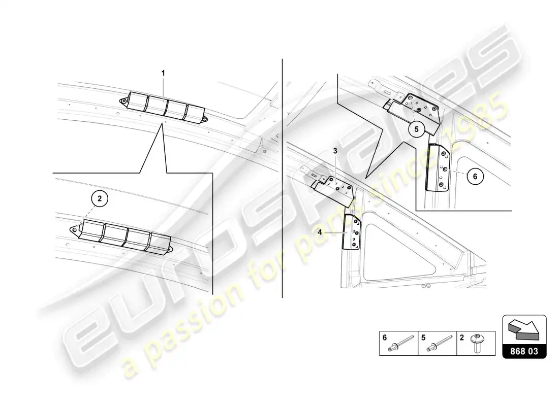 lamborghini countach lpi 800-4 (2022) roof frame trim parts diagram
