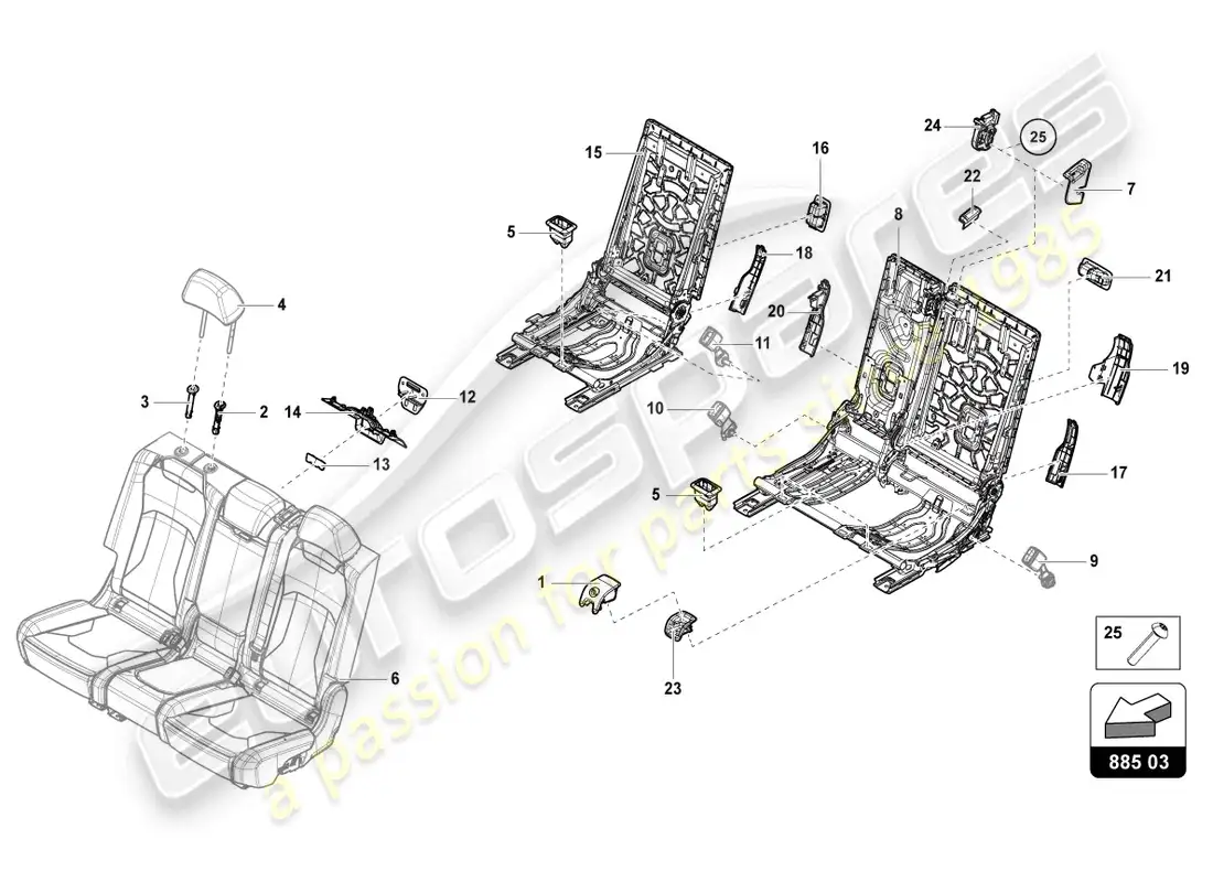lamborghini urus (2019) bench seat (3-seater) parts diagram