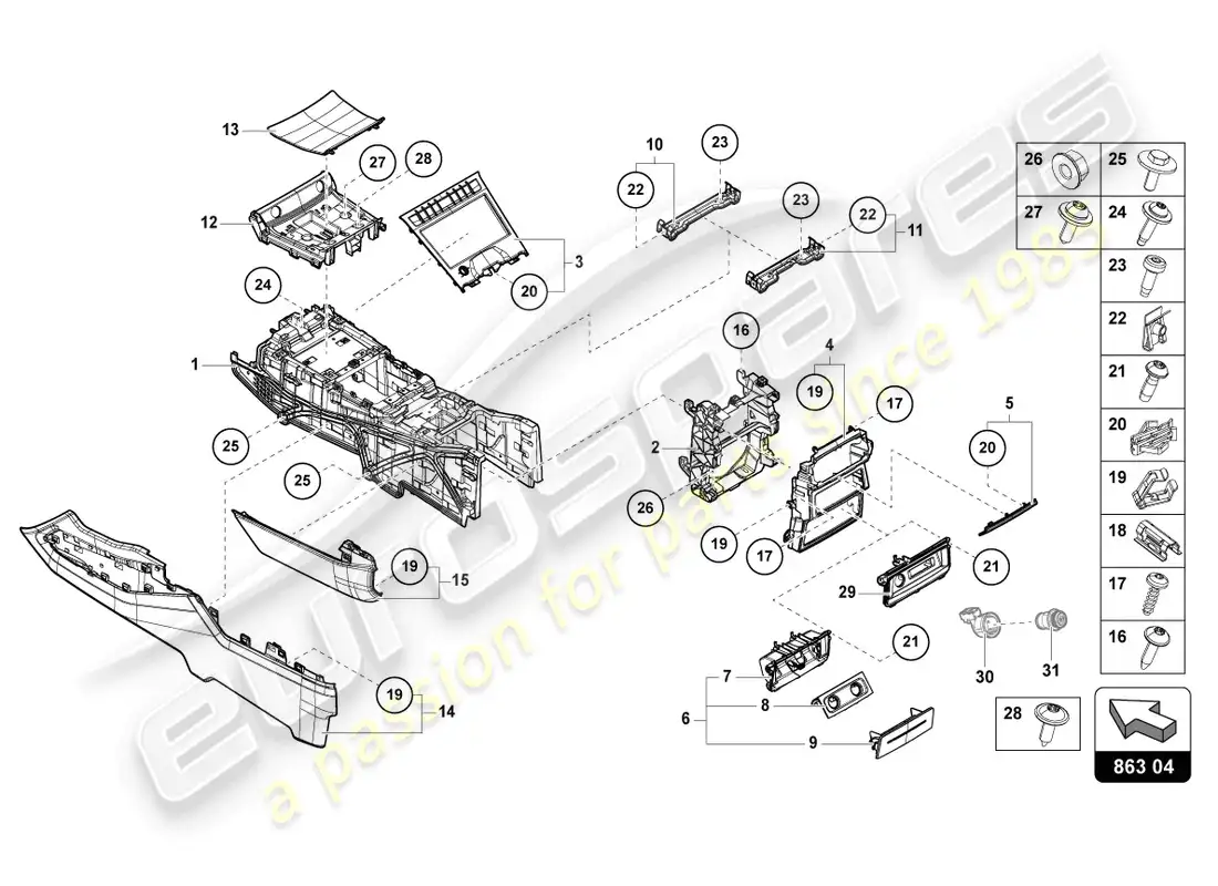 lamborghini urus s (2023) centre console lower parts diagram