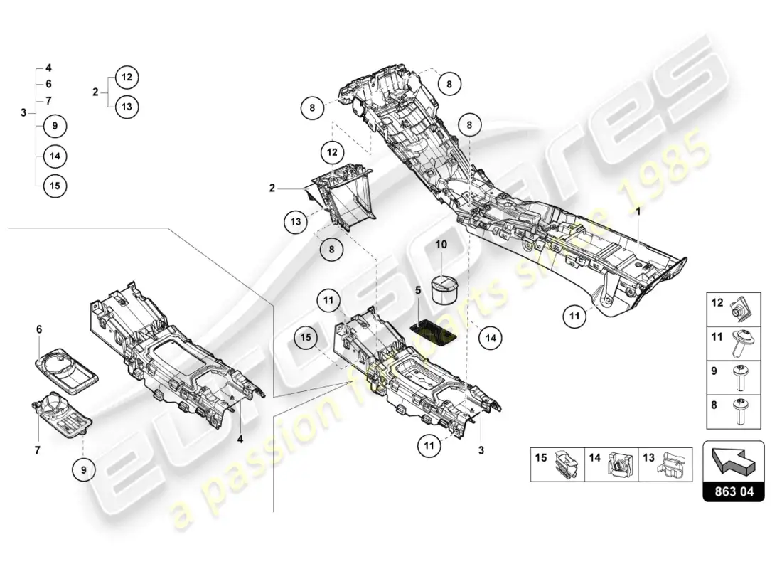 lamborghini tecnica (2023) tunnel parts diagram