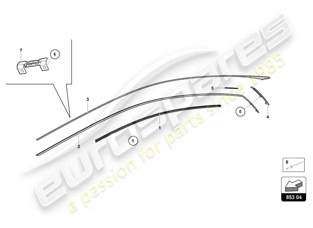 lamborghini evo coupe 2wd (2023) moldings - roof parts diagram