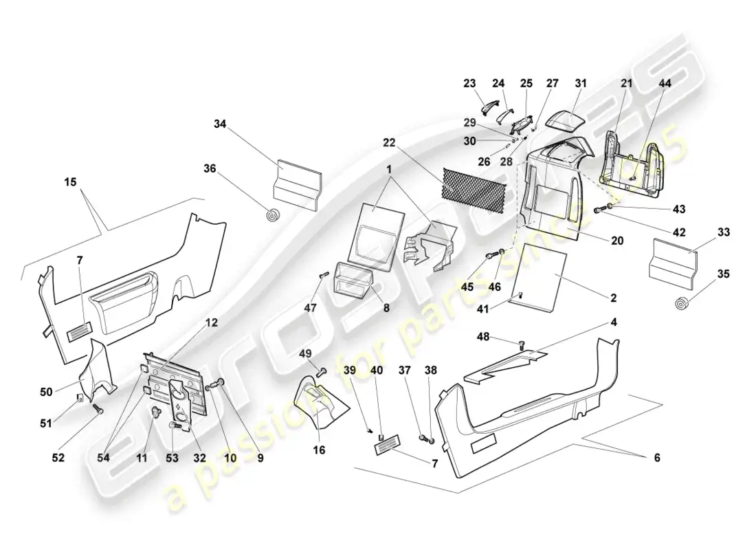 lamborghini lp640 roadster (2008) pillar trim parts diagram