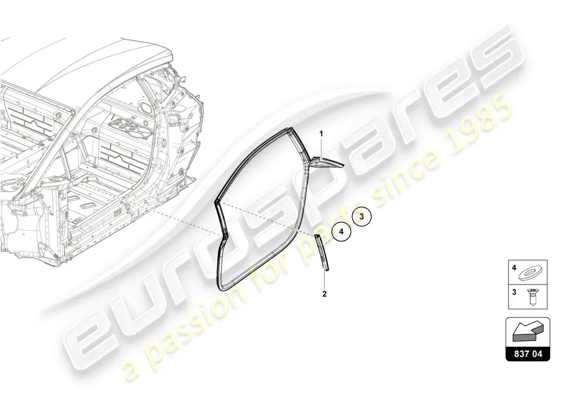 lamborghini evo coupe 2wd (2023) door seal front doors parts diagram