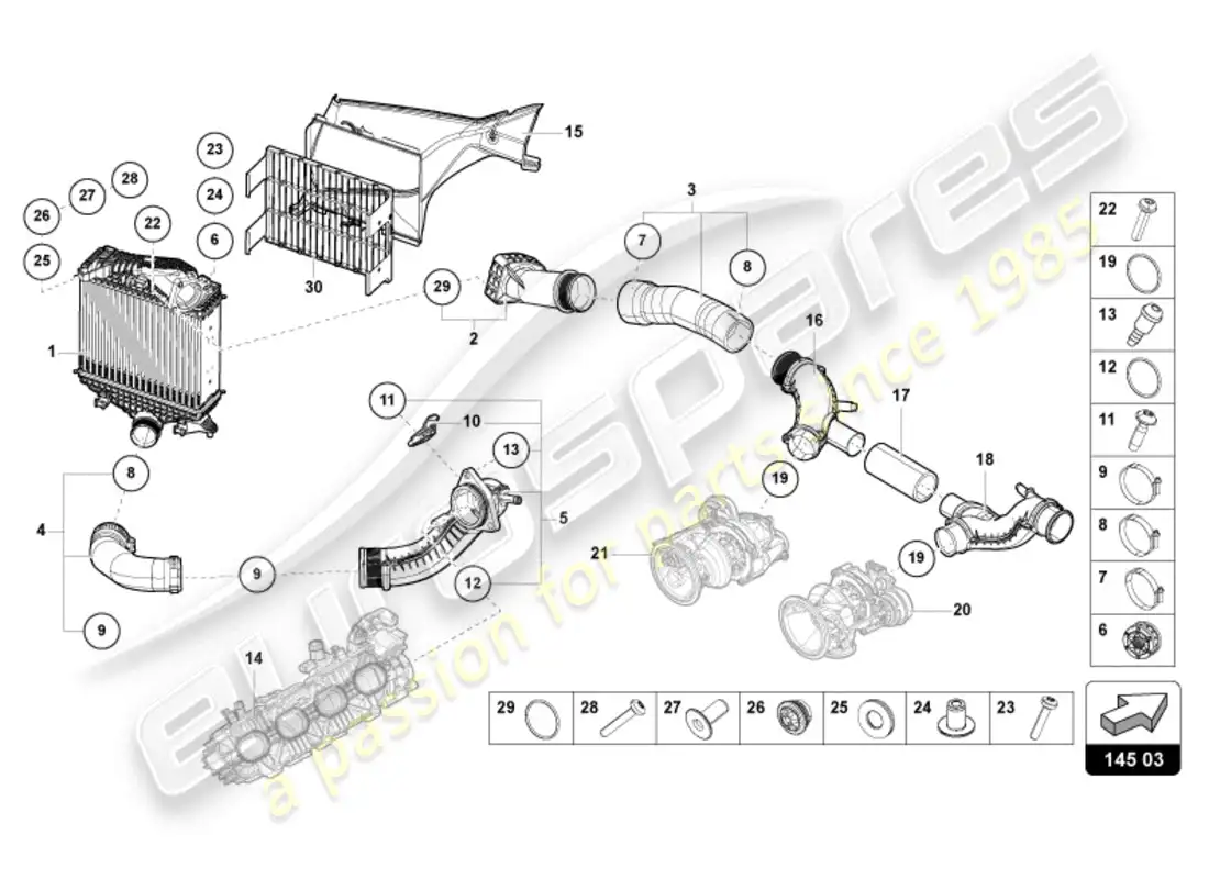 lamborghini urus s (2024) charge air cooler left parts diagram
