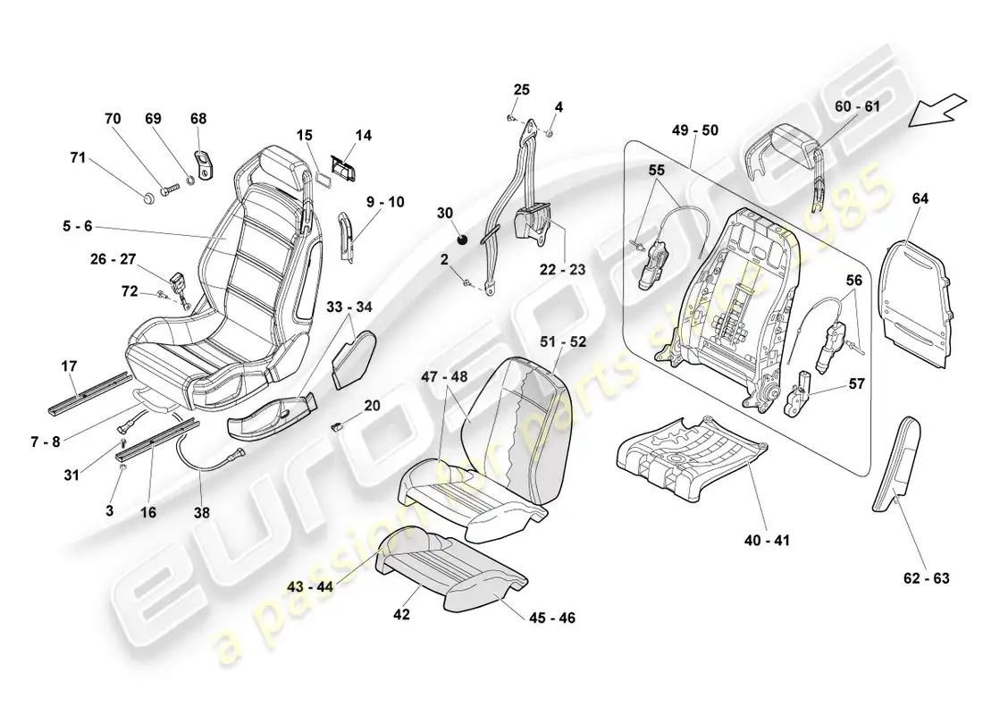 lamborghini lp570-4 spyder performante (2014) seat, complete parts diagram