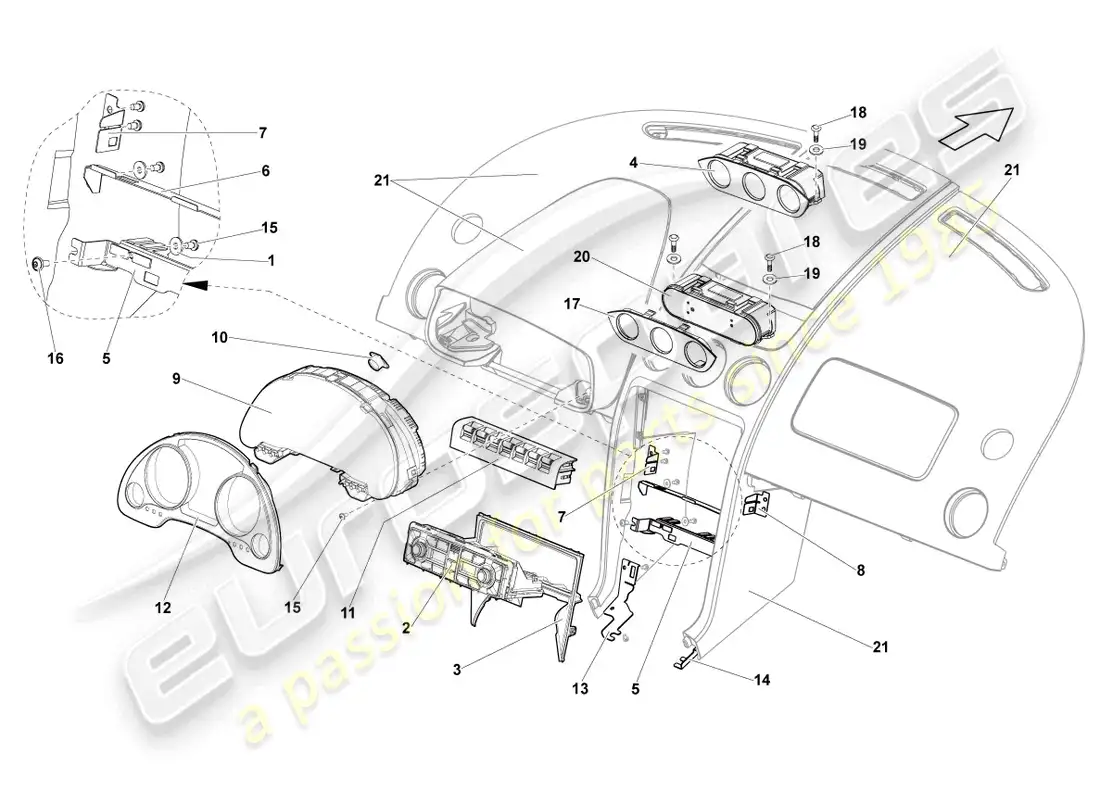 lamborghini lp550-2 spyder (2012) combi-instrument parts diagram
