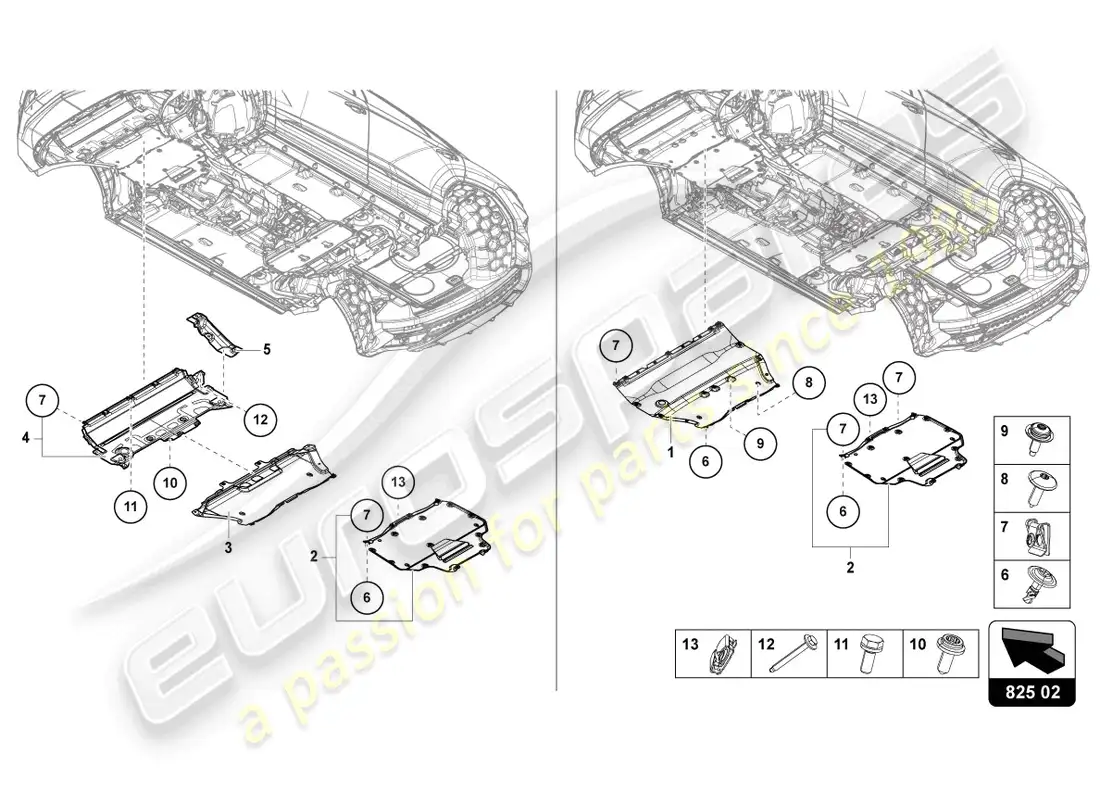 lamborghini urus s (2023) underbody trim parts diagram