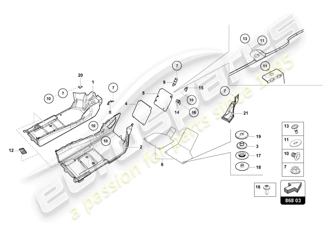 lamborghini evo spyder (2021) noise insulation plate inner parts diagram
