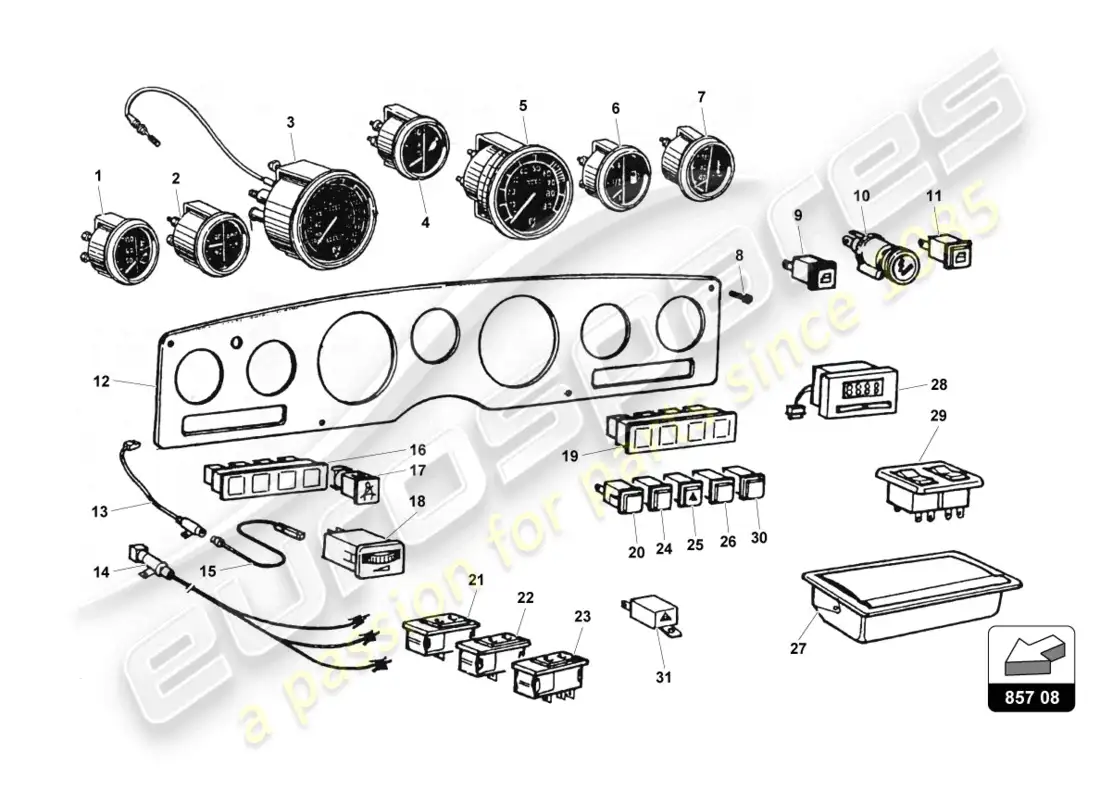 lamborghini countach 25th anniversary (1989) instrument cluster parts diagram