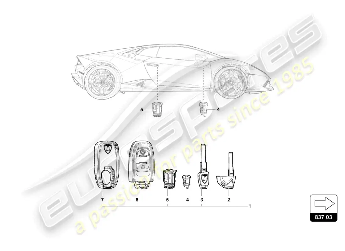 lamborghini evo spyder (2023) lock with keys parts diagram