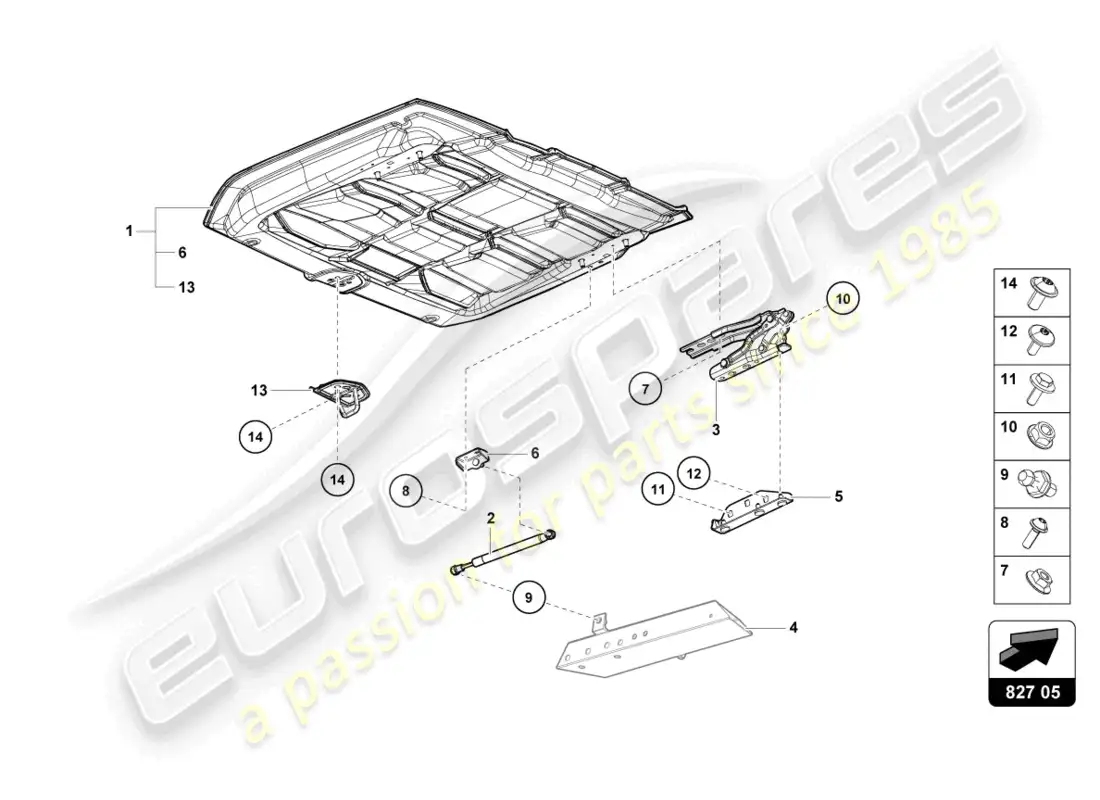 lamborghini evo spyder (2023) rear lid parts diagram