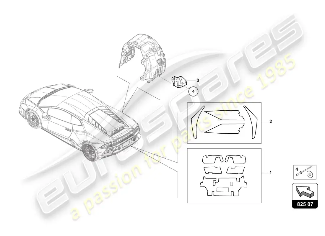 lamborghini evo spyder (2023) heat insulation (self-adhesive) parts diagram
