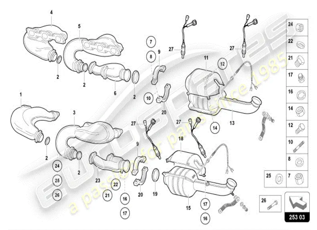 lamborghini diablo vt (1996) silencer with catalyst parts diagram