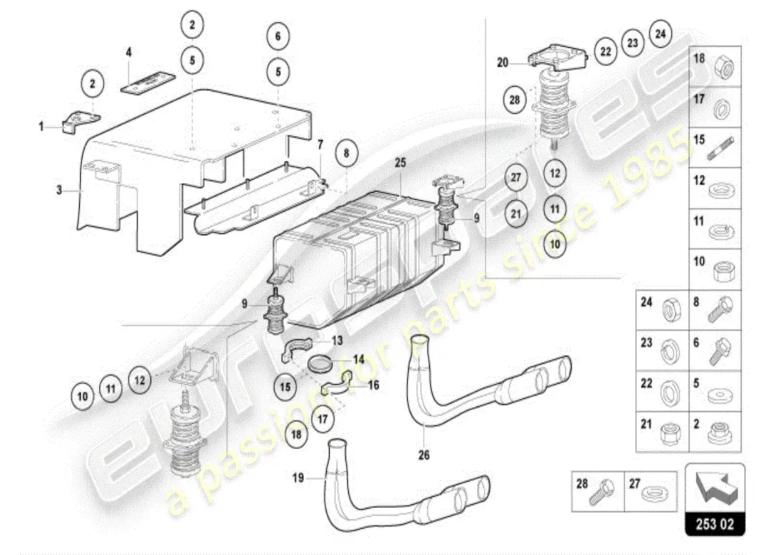 lamborghini diablo vt (1996) silencer with catalyst parts diagram