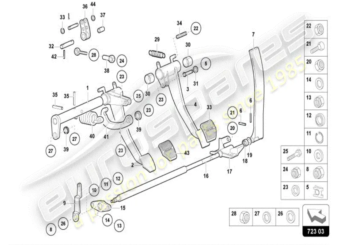 lamborghini diablo vt (1995) brake and accel. lever mech. parts diagram