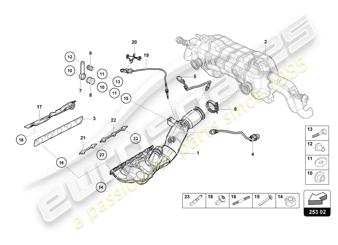 lamborghini evo spyder (2023) exhaust manifolds parts diagram