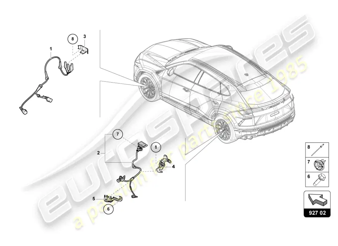 lamborghini urus performante (2024) wiring harness for anti-lock brakesystem -abs- parts diagram