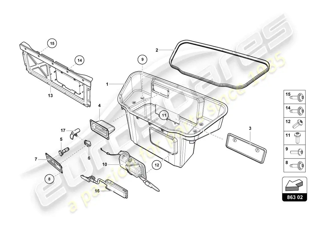 lamborghini evo coupe (2023) luggage compartment lining parts diagram