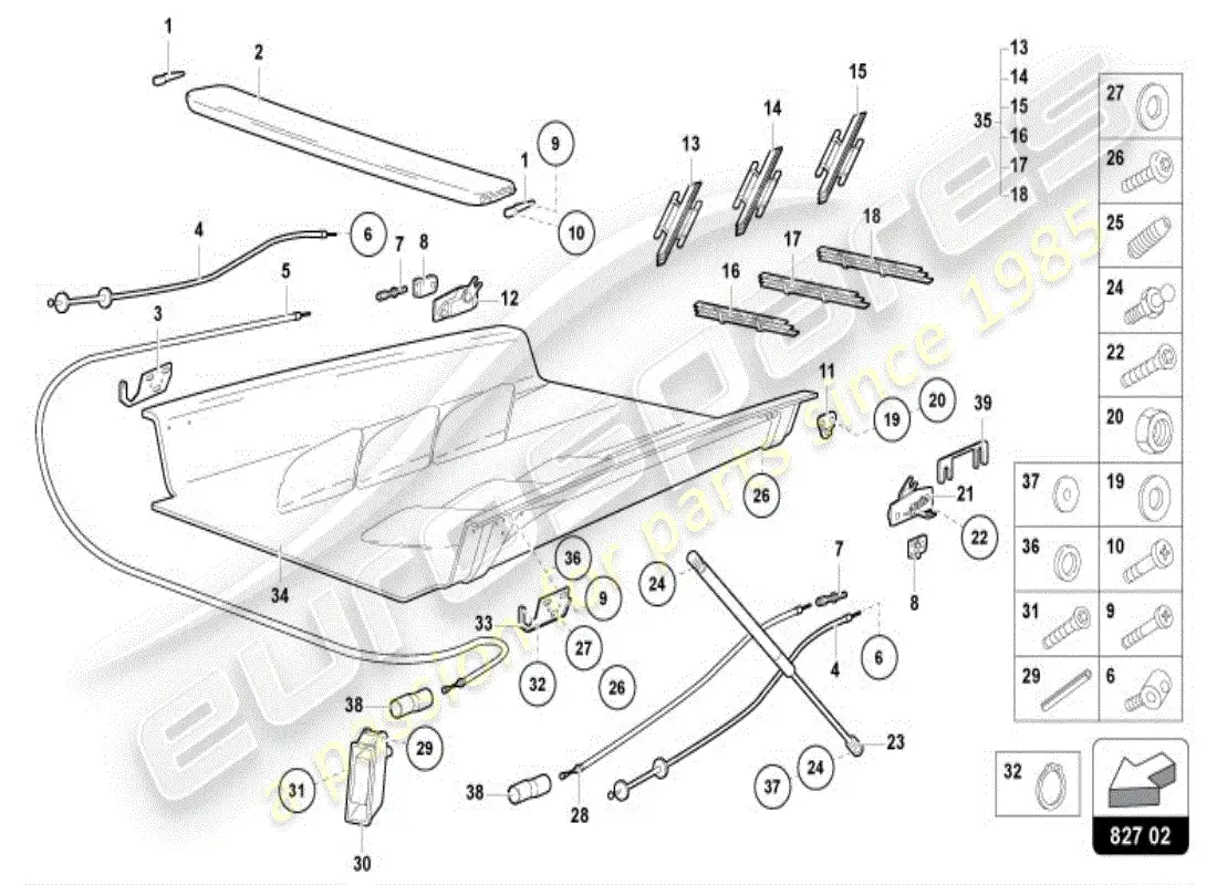 lamborghini diablo vt (1996) engine cover with insp. cover parts diagram