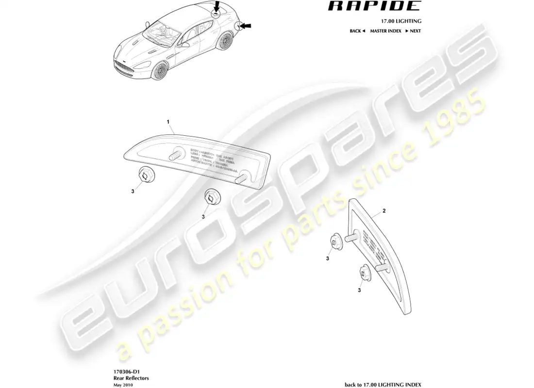 aston martin rapide (2012) rear reflectors parts diagram