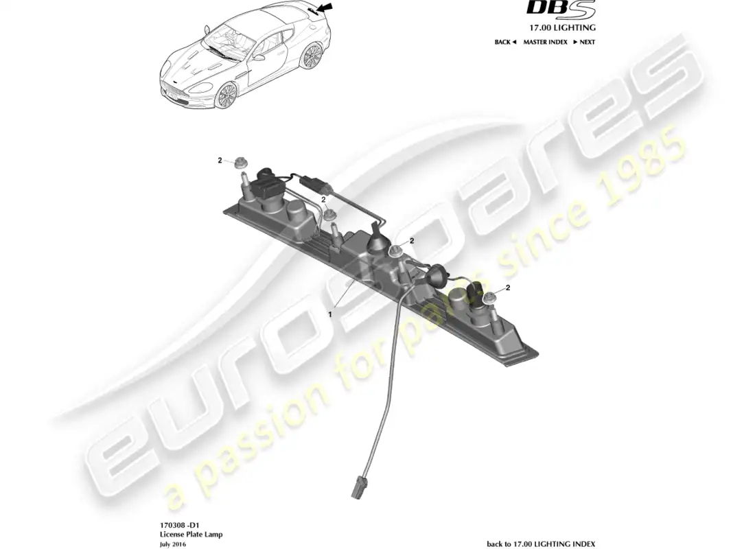 aston martin dbs (2008) license plate lamps parts diagram