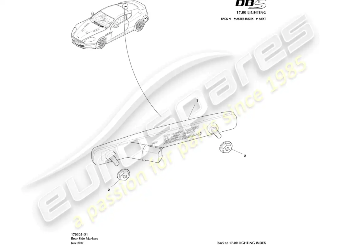 aston martin dbs (2008) rear side markers parts diagram