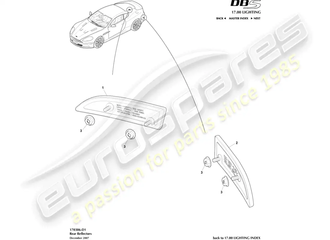 aston martin dbs (2008) rear reflectors parts diagram