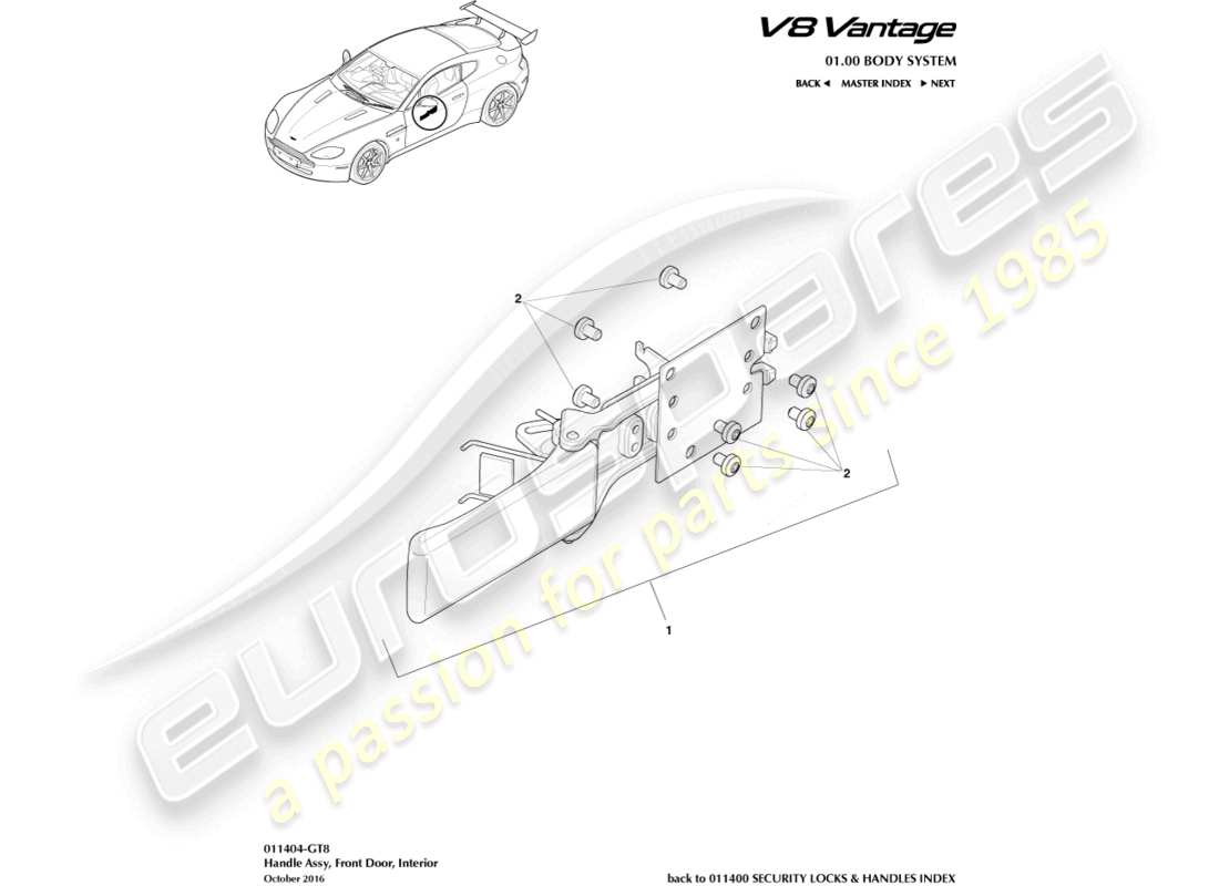 aston martin v8 vantage (2018) handle assembly, gt8 part diagram