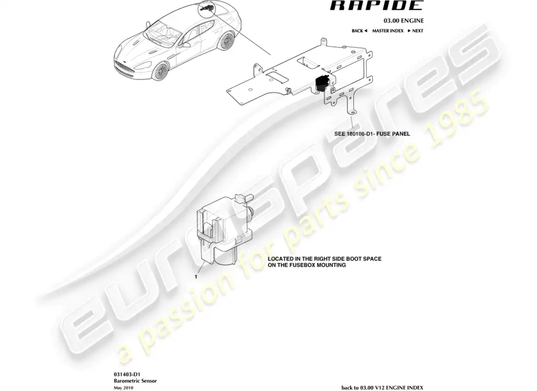 aston martin rapide (2012) barometric sensor parts diagram