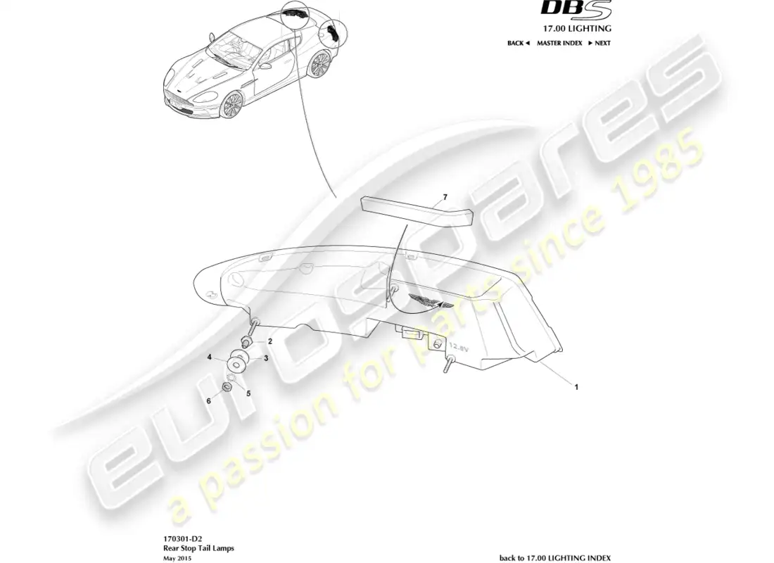 aston martin dbs (2008) rear lamps parts diagram