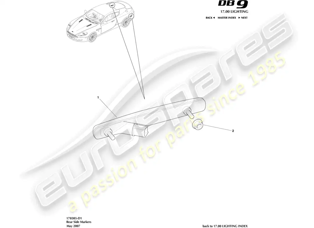 aston martin db9 (2009) rear side markers parts diagram