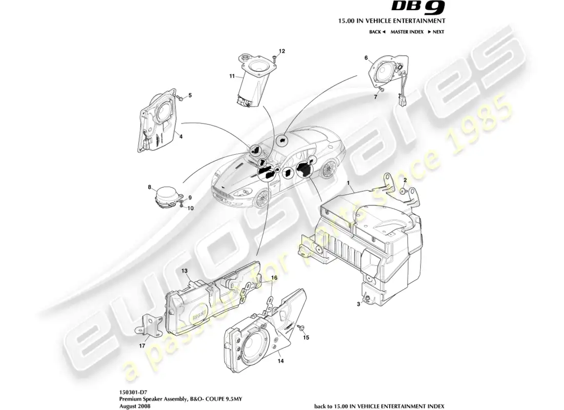 aston martin db9 (2005) speaker, premium, coupe parts diagram