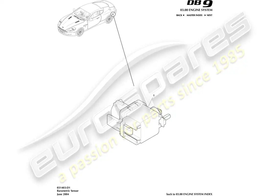 aston martin db9 (2006) barometric sensor parts diagram