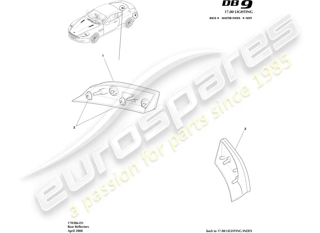 aston martin db9 (2009) rear reflectors parts diagram