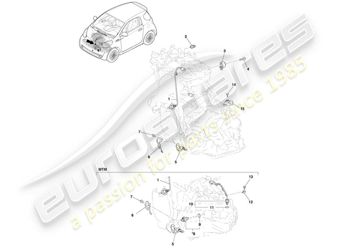 aston martin cygnet (2012) switch and relays, engine & trans part diagram