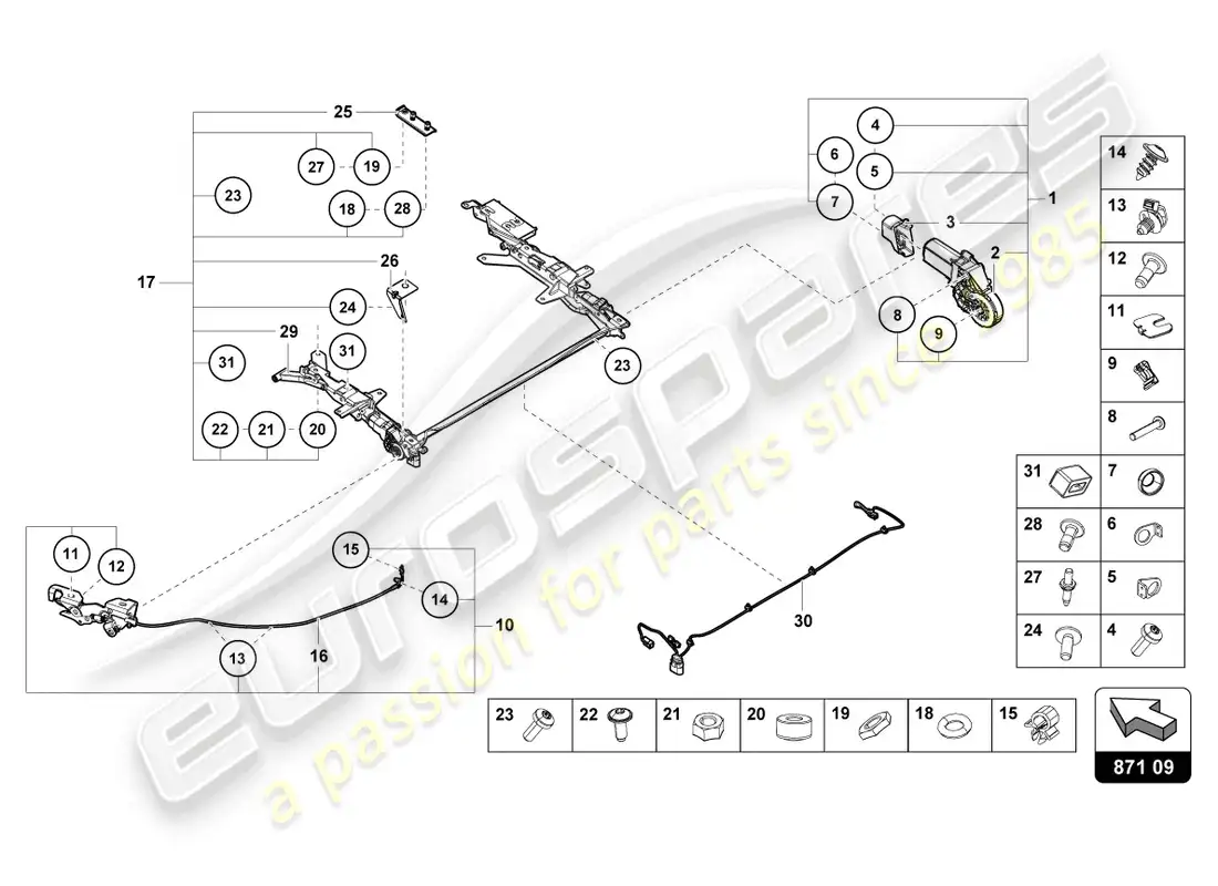 lamborghini evo spyder (2022) sliding roof motor parts diagram