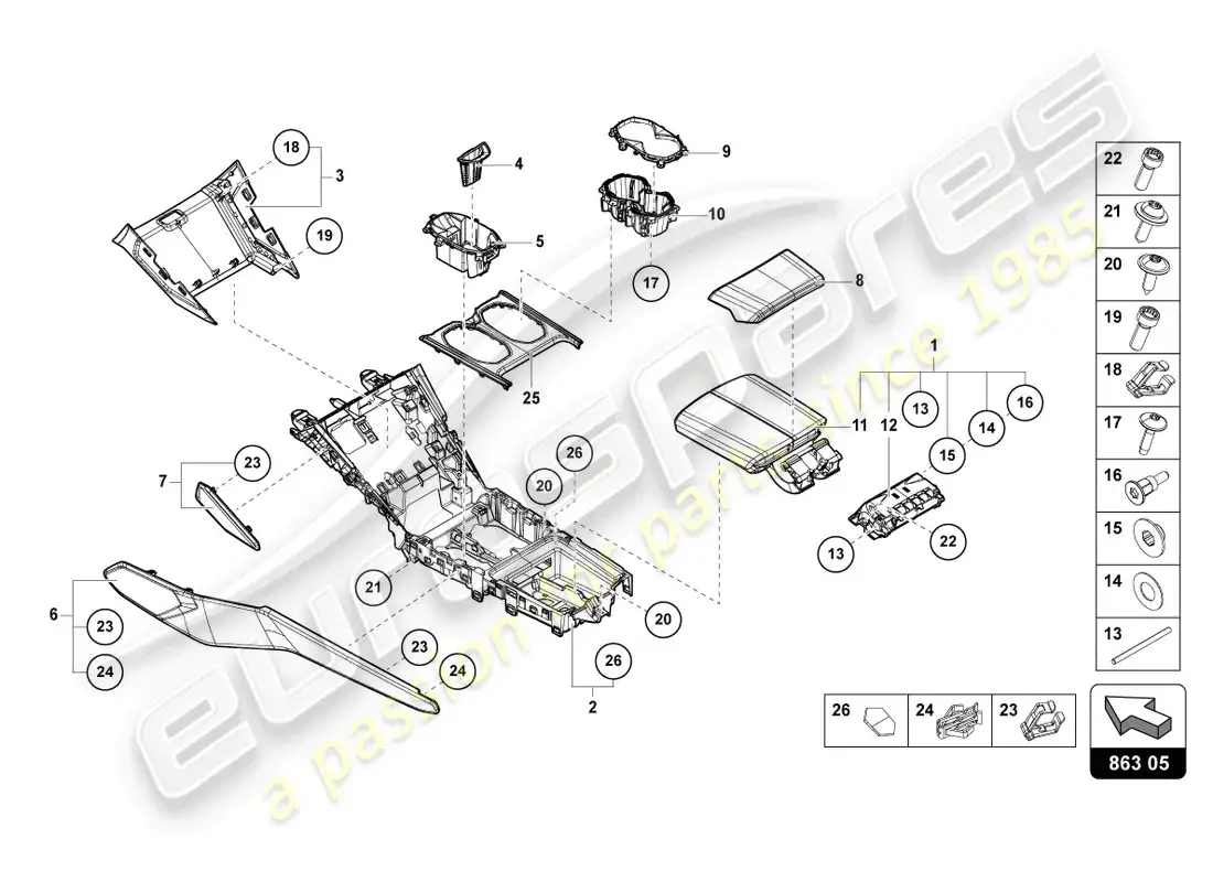 lamborghini urus s (2023) tunnel upper centre parts diagram
