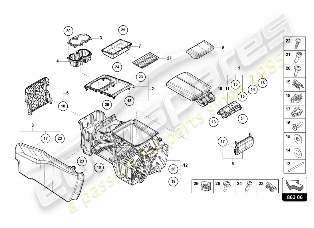 lamborghini urus s (2023) armrest parts diagram