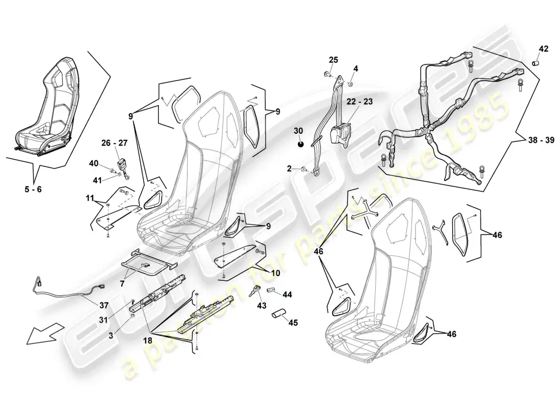 lamborghini blancpain sts (2012) sports seat parts diagram