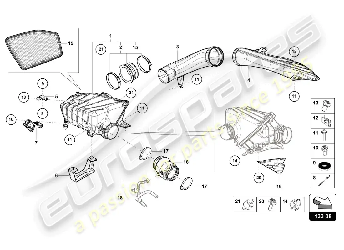lamborghini evo coupe 2wd (2022) air filter housing parts diagram