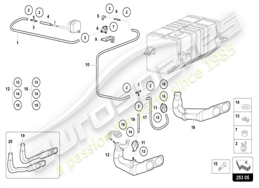 lamborghini diablo vt (1998) silencer with catalyst parts diagram