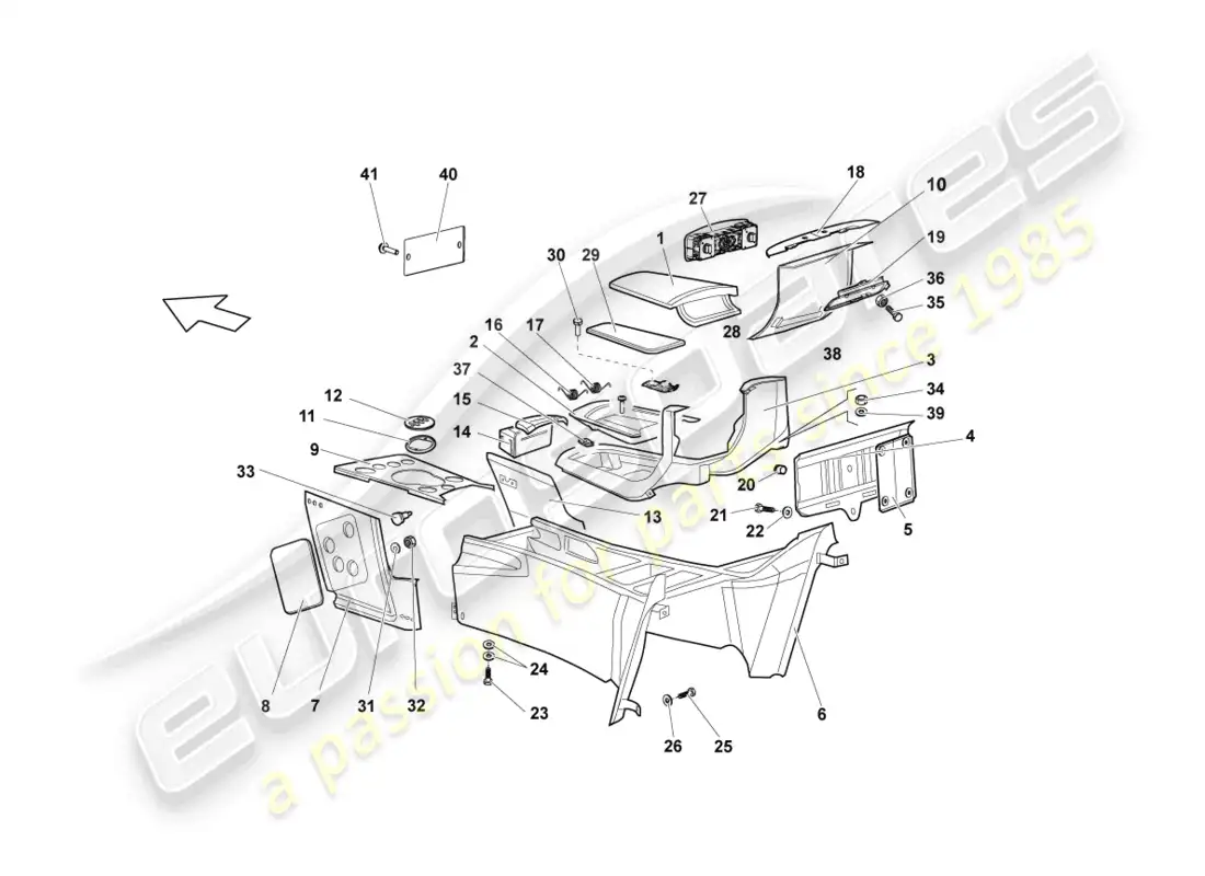 lamborghini lp640 roadster (2007) centre console parts diagram