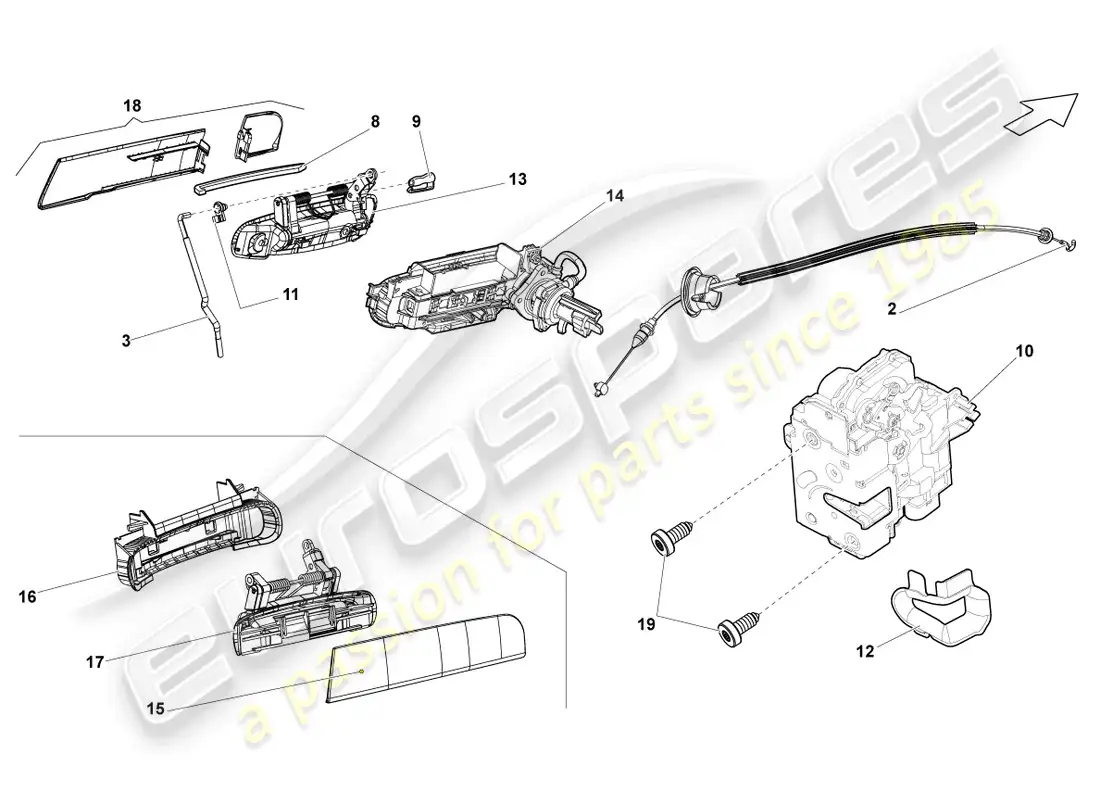 lamborghini lp550-2 coupe (2011) door lock parts diagram