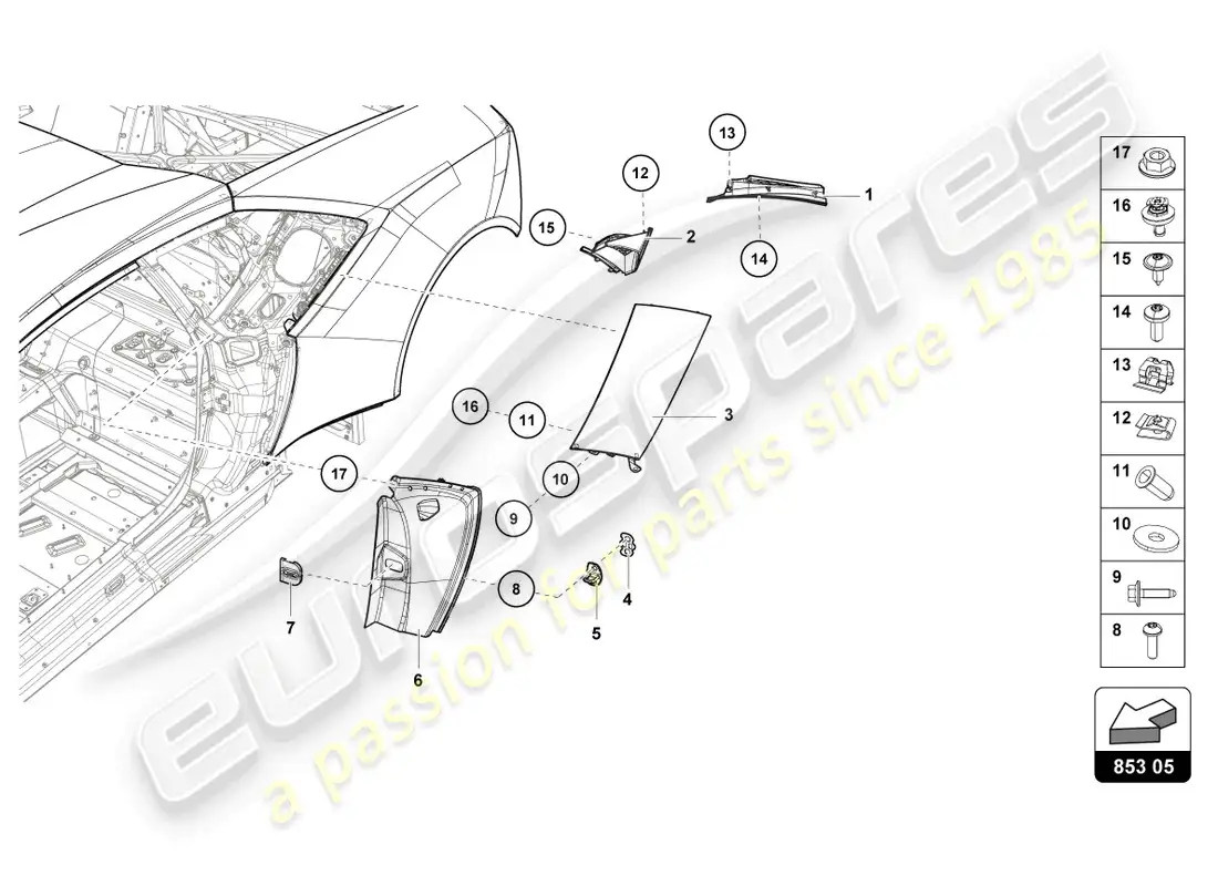 lamborghini evo coupe 2wd (2021) cover plate for side member parts diagram