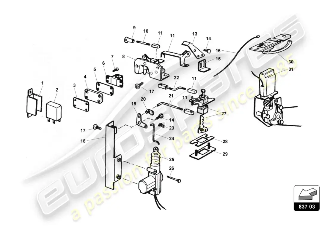 lamborghini countach 25th anniversary (1989) door lock parts diagram