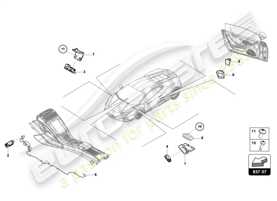lamborghini evo coupe (2023) single parts for interior and reading light parts diagram