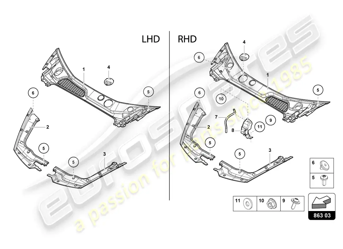 lamborghini evo coupe (2023) front end cover parts diagram