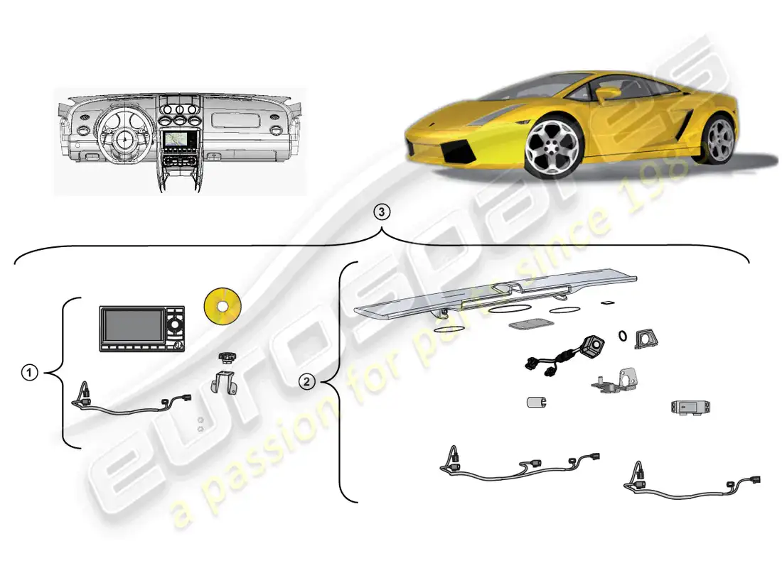 lamborghini gallardo spyder (accessories) retrofit kit for navi- gation unit parts diagram
